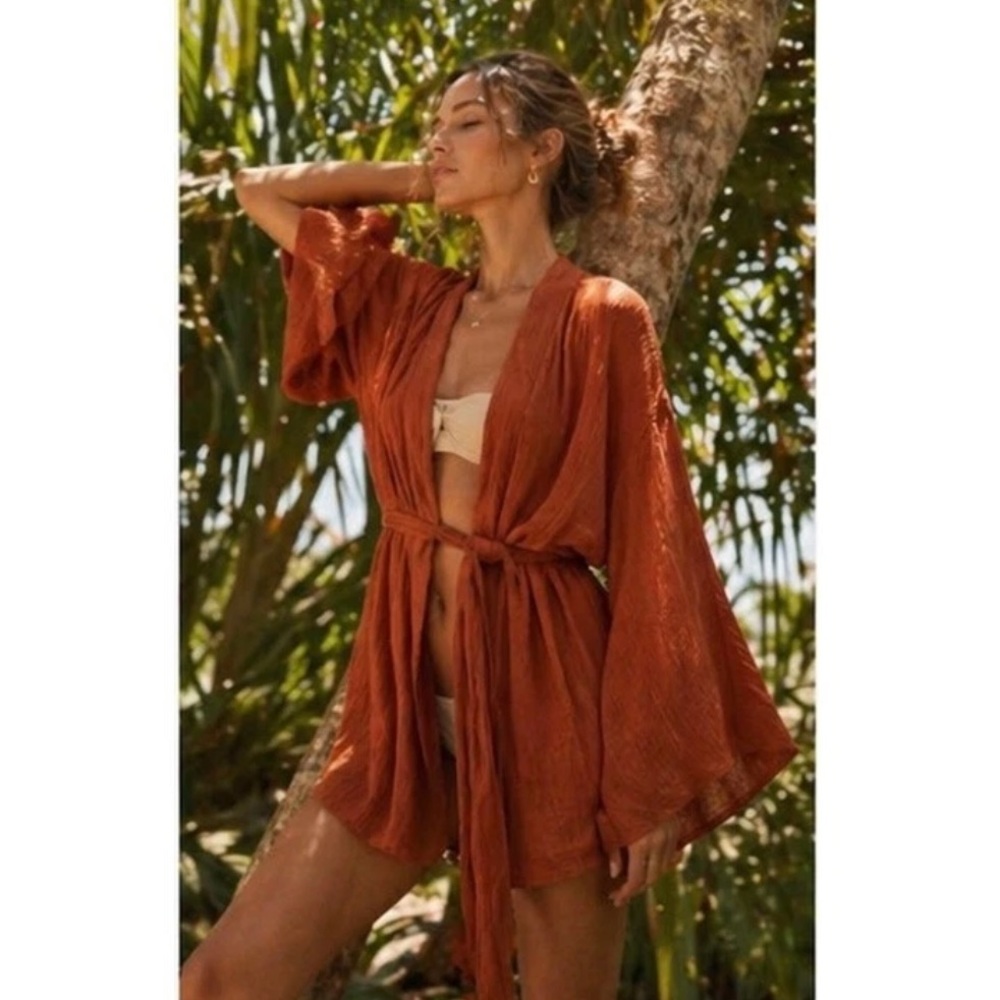 Savannah Morrow Rumba Mini Coverup Belted Robe In Papaya Medium